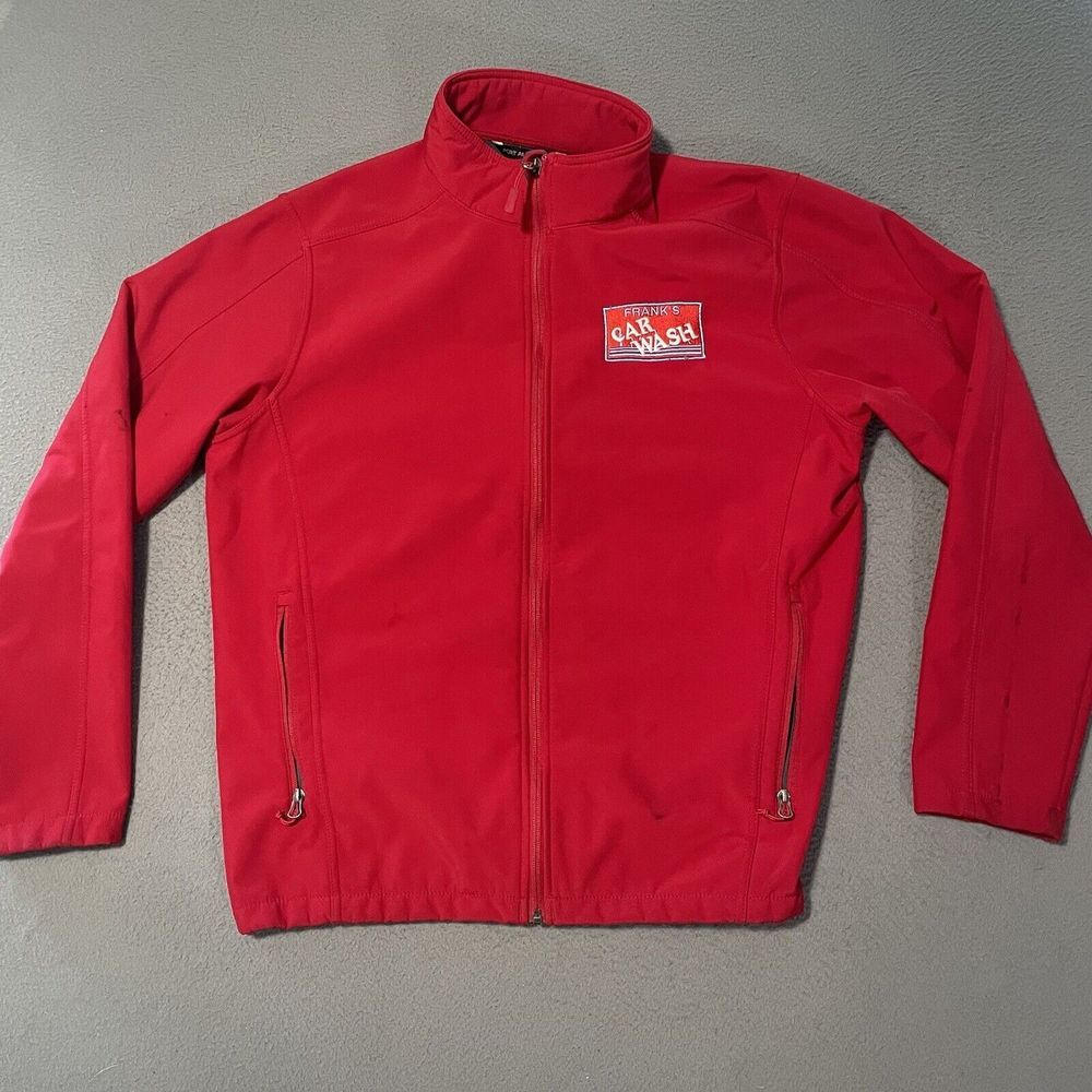Franks Car Wash Jacket Employee Men's Red Full Zip Lined‎ Soft-shell Size Large